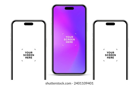 3D realistic high quality smartphone mockup with isolated background. Smart phone mockup collection. Device front view. 3D mobile phone with shadow on