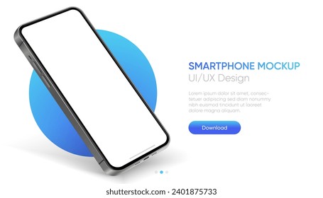 3D-realistisches, hochwertiges Smartphone mit einem isolierten Hintergrund. Smartphone-Kollektion prockup. Gerätevorderansicht. 3D-Handy mit Schatten auf