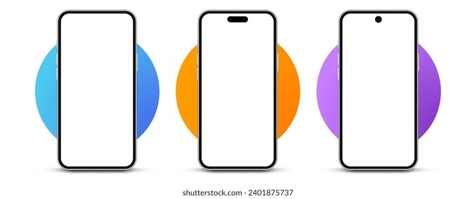 3D realistic high quality smartphone mockup with isolated background. Smart phone mockup collection. Device front view. 3D mobile phone with shadow on