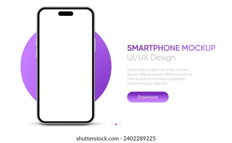 3D realistic high quality smartphone mockup with isolated background. Smart phone mockup collection. Device front view. 3D mobile phone with shadow on