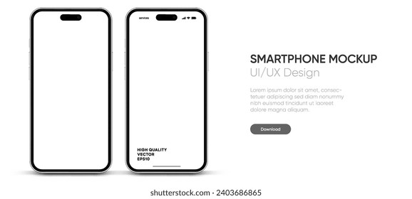 3D realistic high quality smartphone mockup with isolated background. Smart phone mockup collection. Device front view. 3D mobile phone with shadow on