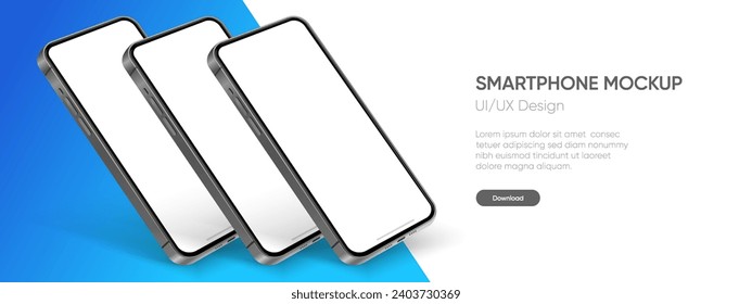 3D realistic high quality smartphone mockup with isolated background. Smart phone mockup collection. Device front view. 3D mobile phone with shadow on
