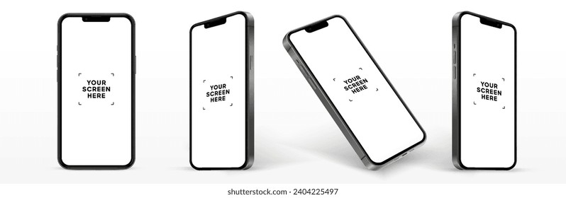 3D realistic high quality smartphone mockup with isolated background. Smart phone mockup collection. Device front view. 3D mobile phone with shadow on white background.