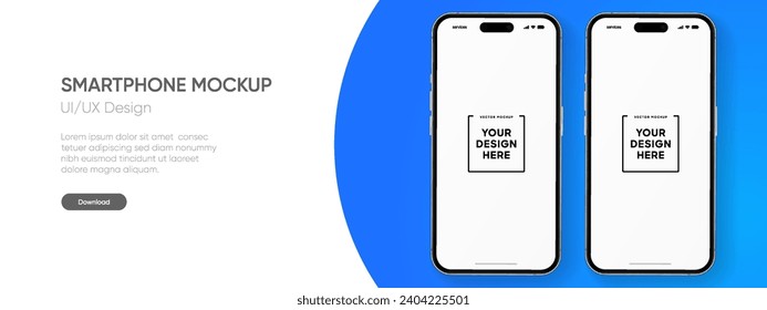 3D realistic high quality smartphone mockup with isolated background. Smart phone mockup collection. Device front view. 3D mobile phone with shadow on white background.