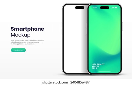 3D realistic high quality smartphone mockup with isolated background. Smart phone mockup collection. Device front view. 3D mobile phone with shadow on white background.