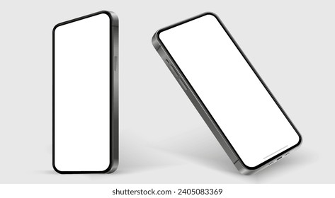 3D realistic high quality smartphone mockup with isolated background. Smart phone mockup collection. Device front view. 3D mobile phone with shadow on white background.