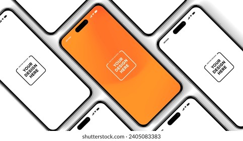 3D realistic high quality smartphone mockup with isolated background. Smart phone mockup collection. Device front view. 3D mobile phone with shadow on white background.