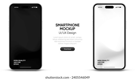 3D realistic high quality smartphone mockup with isolated background. Smart phone mockup collection. Device front view. 3D mobile phone with shadow on white background.