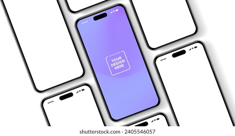 3D realistic high quality smartphone mockup with isolated background. Smart phone mockup collection. Device front view. 3D mobile phone with shadow on white background.