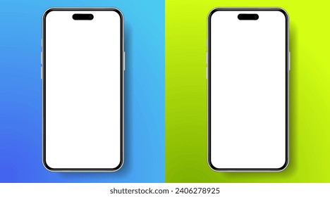 3D realistic high quality smartphone mockup with isolated background. Smart phone mockup collection. Device front view. 3D mobile phone with shadow on white background.