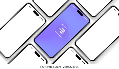 3D realistic high quality smartphone mockup with isolated background. Smart phone mockup collection. Device front view. 3D mobile phone with shadow on white background.