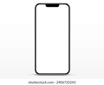 3D realistic high quality smartphone mockup with isolated background. Smart phone mockup collection. Device front view. 3D mobile phone with shadow on white background.