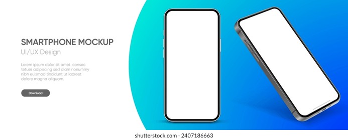 3D realistic high quality smartphone mockup with isolated background. Smart phone mockup collection. Device front view. 3D mobile phone with shadow on white background.