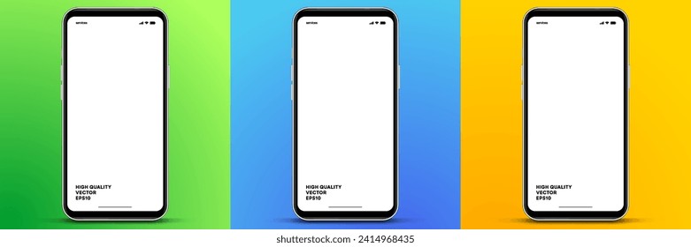 Modelación de smartphone 3D realista de alta calidad con un fondo aislado. Colección de simulación de teléfonos inteligentes. Vista frontal del dispositivo. Teléfono móvil 3D con sombra sobre fondo blanco.