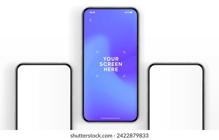 3D realistic high quality smartphone mockup with isolated background. Smart phone mockup collection. Device front view. 3D mobile phone with shadow on white background.
