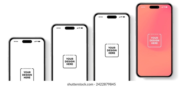 3D realistic high quality smartphone mockup with isolated background. Smart phone mockup collection. Device front view. 3D mobile phone with shadow on white background.