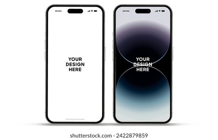 3D realistic high quality smartphone mockup with isolated background. Smart phone mockup collection. Device front view. 3D mobile phone with shadow on white background.