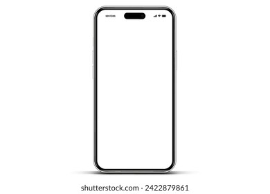 3D realistic high quality smartphone mockup with isolated background. Smart phone mockup collection. Device front view. 3D mobile phone with shadow on white background.