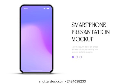 3D realistic high quality smartphone mockup with isolated background. Smart phone mockup collection. Device front view. 3D mobile phone with shadow on white background.