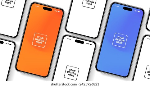 3D realistic high quality smartphone mockup with isolated background. Smart phone mockup collection. Device front view. 3D mobile phone with shadow on white background.