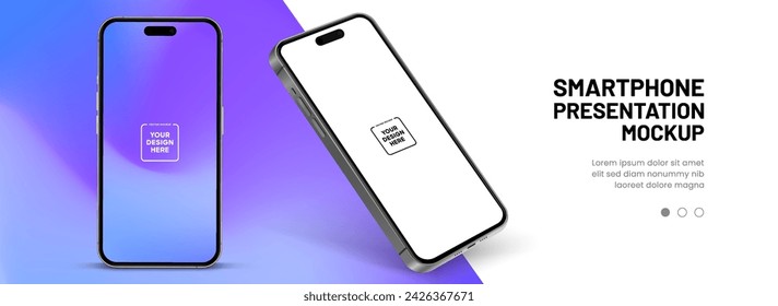 3D realistic high quality smartphone mockup with isolated background. Smart phone mockup collection. Device front view. 3D mobile phone with shadow on white background.