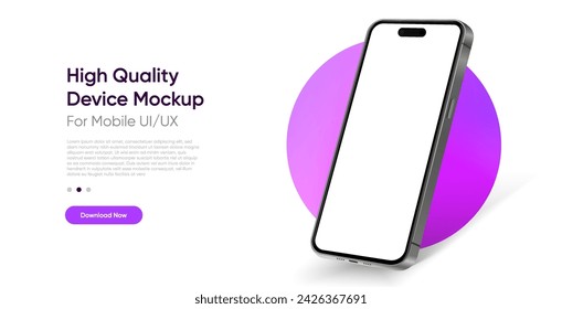 3D realistic high quality smartphone mockup with isolated background. Smart phone mockup collection. Device front view. 3D mobile phone with shadow on white background.
