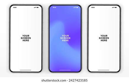 3D realistic high quality smartphone mockup with isolated background. Smart phone mockup collection. Device front view. 3D mobile phone with shadow on white background.