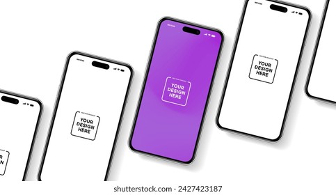 3D realistic high quality smartphone mockup with isolated background. Smart phone mockup collection. Device front view. 3D mobile phone with shadow on white background.