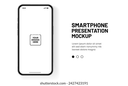 Maqueta 3D realista de alta calidad para smartphone con fondo aislado. Colección de maquetas de teléfono inteligente. Vista frontal del dispositivo. Teléfono móvil 3D con sombra sobre fondo blanco.