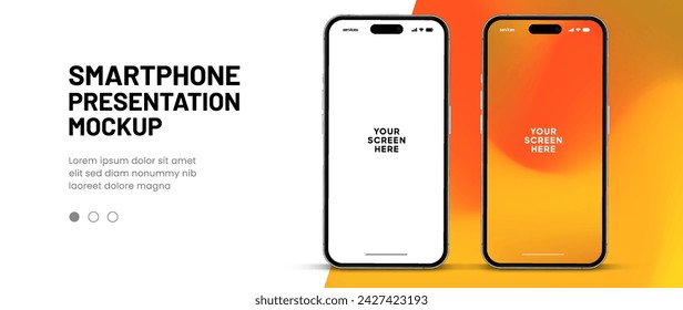 3D realistic high quality smartphone mockup with isolated background. Smart phone mockup collection. Device front view. 3D mobile phone with shadow on white background.