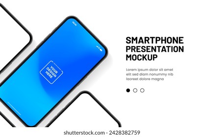 3D realistic high quality smartphone mockup with isolated background. Smart phone mockup collection. Device front view. 3D mobile phone with shadow on white background.