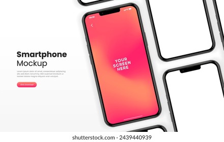 3D realistic high quality smartphone mockup with isolated background. Smart phone mockup collection. Device front view. 3D mobile phone with shadow on white background.