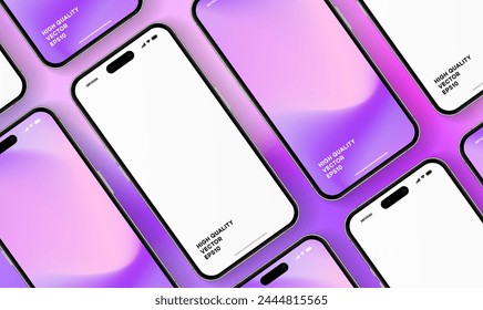 3D realistische hochwertige Smartphone Mockup mit isoliertem Hintergrund. Kollektion für Smartphone-Attrappen. Gerätevorderansicht. 3D-Handy mit Schatten auf weißem Hintergrund.