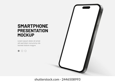 3D realistic high quality smartphone mockup with isolated background. Smart phone mockup collection. Device front view. 3D mobile phone with shadow on white background.