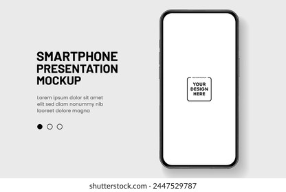 3D realistic high quality smartphone mockup with isolated background. Smart phone mockup collection. Device front view. 3D mobile phone with shadow on white background.