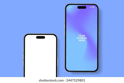 3D realistic high quality smartphone mockup with isolated background. Smart phone mockup collection. Device front view. 3D mobile phone with shadow on white background.