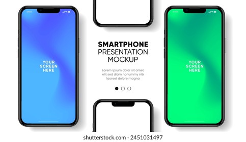 3D realistic high quality smartphone mockup with isolated background. Smart phone mockup collection. Device front view. 3D mobile phone with shadow on white background.