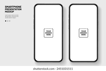 3D realistic high quality smartphone mockup with isolated background. Smart phone mockup collection. Device front view. 3D mobile phone with shadow on white background.