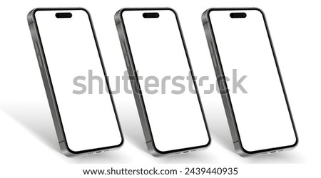 3D realistic high quality smartphone mockup with isolated background. Smart phone mockup collection. Device front view. 3D mobile phone with shadow on white background.