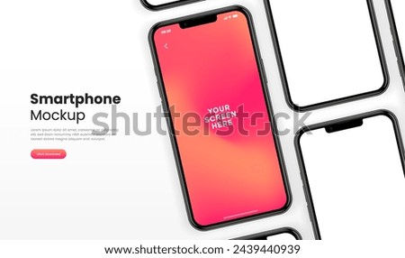 3D realistic high quality smartphone mockup with isolated background. Smart phone mockup collection. Device front view. 3D mobile phone with shadow on white background.