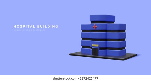 3d realistic hospital building isolated on blue background. Healthcare design concept. Vector illustration