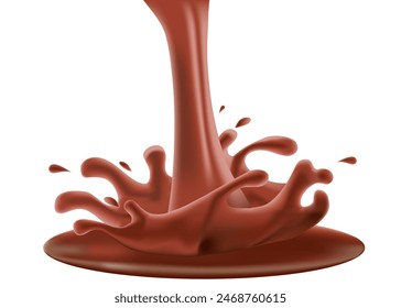 Chocolate caliente realista 3d o Cacao Splash. Apetitoso postre líquido. Ilustración vectorial para diseño de Productos o necesidades publicitarias.