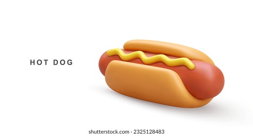 3d realistischer Hot Dog auf weißem Hintergrund. Vektorgrafik.