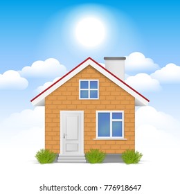 3D realistic House in the clouds. Vector illustration. Esp 10.