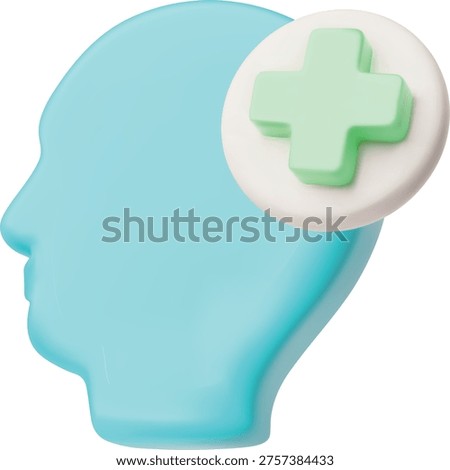 3D realistic human head silhouette with medical cross. Mental health. Anatomy science concept. Vector render illustration isolated on white background. Health care, emergency service, First aid