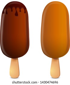 3d realistic ice cream set of chocolate and caramel eskimo pie isolated on white background vector illustration