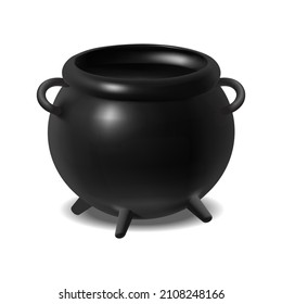 3d realistic icon. Black witch cauldron. Isolated on white background.