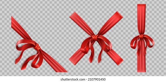 3d realistic icon. Bow, diagonal and straight red ribbon and a bow.