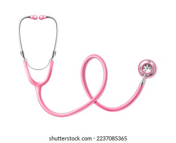 3d realistic icon. Breast cancer awareness concept. Medical stethoscope banner. 