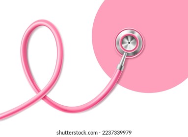 3d realistic icon. Breast cancer awareness concept. Medical stethoscope banner. 